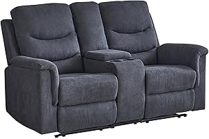 Consofa Loveseat Recliner, Manual Reclining Loveseat with Console, 68'' Wall Hugger Reclining RV Theater Seats, Double Recliner Loveseat with Cup Holder and Side Pocket for Living Room