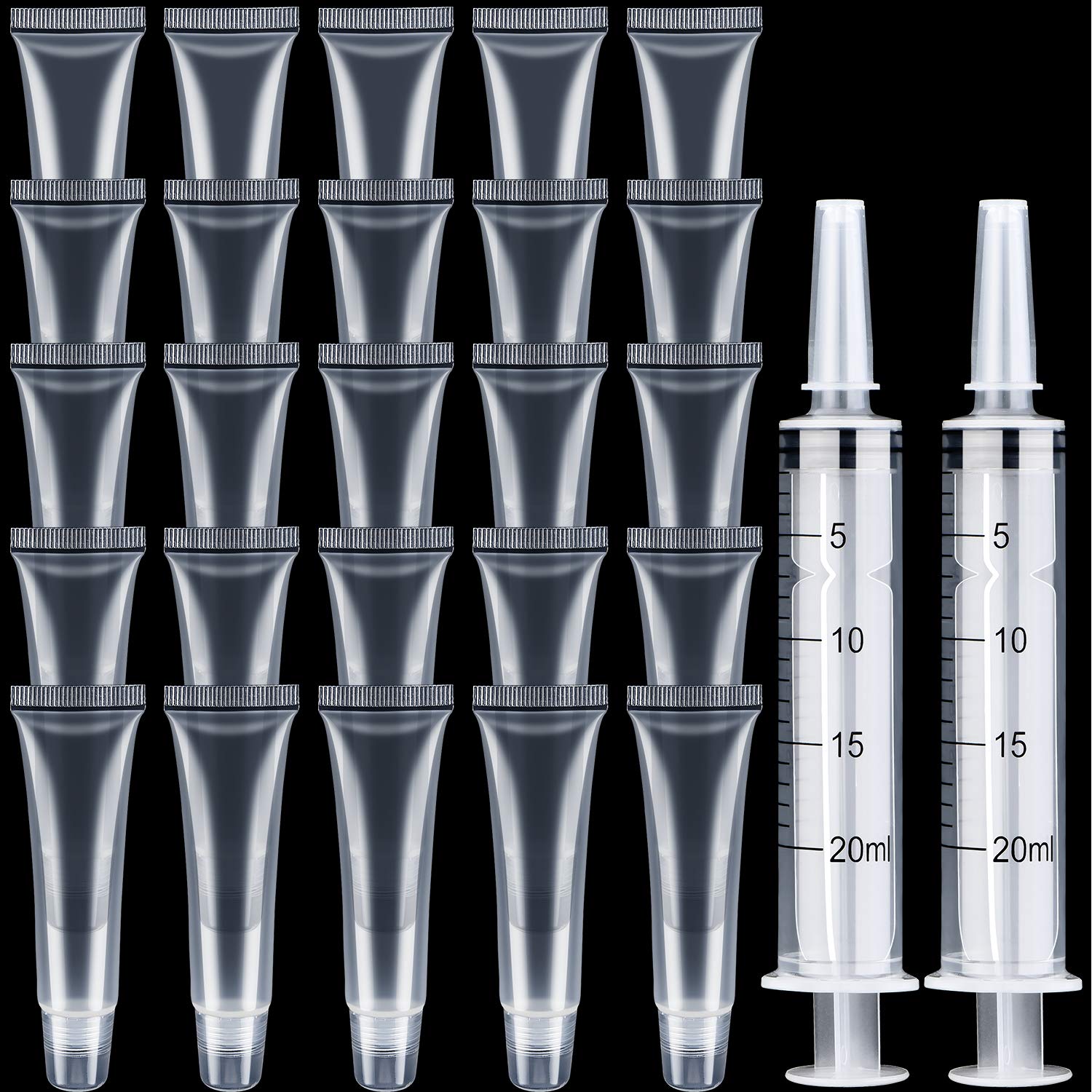 30 Pieces 15 ml Lip Gloss Tubes Lip Gloss Containers Empty Cosmetic Tubes and 2 Pieces 20 ml Plastic Syringe for Women Girls DIY Lip Gloss Cosmetics Travel Toiletries