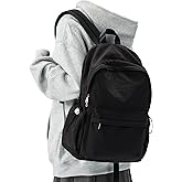 Simple Black School Backpack For Women Men Aesthetic Medium Backpack Lightweight Casual Daypack College Backpacks Cute Bookbag for Teens Girls Boys Basic Bagpack