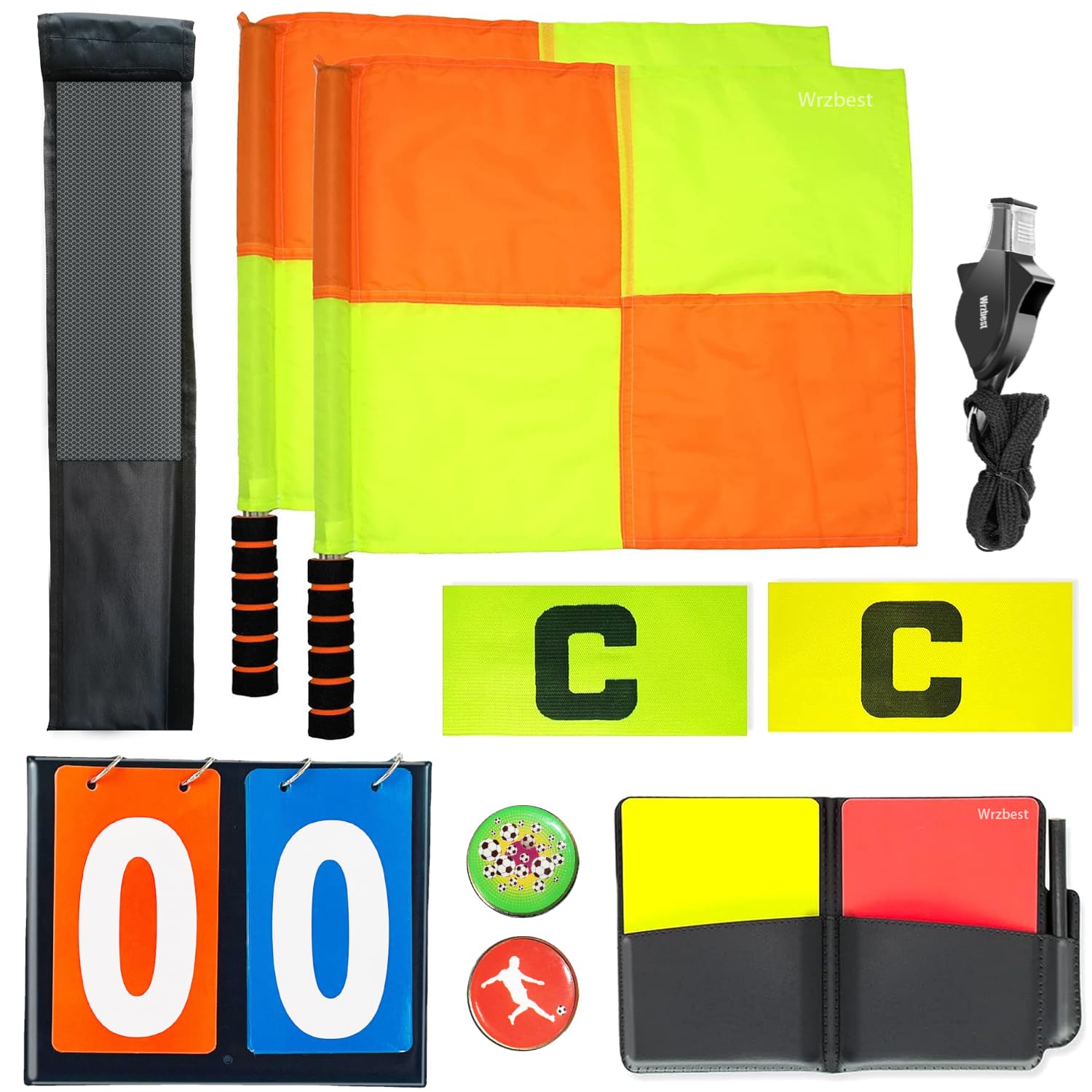 Soccer Referee Flags Kit, 8 PCS Referee Toolkit including Linesman Flags, Captain Armband, Referee Whistle,Toss Coin and Yellow Cards with Notebook - 8 in 1 Referee Accessories Set