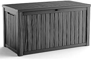 MAIUSCOLI 180 Gallon Outdoor Deck Box,Storage Lockable Waterproof Patio Furniture,Garden Tools,Cushions,Pool Accessories Outside Storage Resin Box(Black)