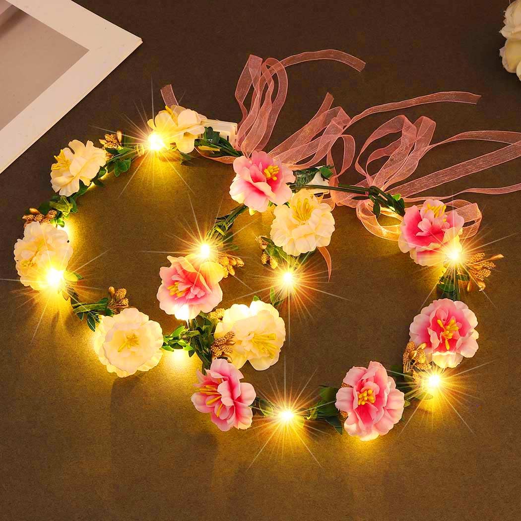 Zoestar Light Up Flower Crown Headband LED Floral Headbands Bridal Head Garlands Hair Accessories for Women and Girls