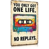 Funnysign You Only Got One Life No Replays Tin Signs, Retro Music Decor | Colorful retro cassette decor for music rooms, studios and bedrooms; a fun gift for musicians and music lovers.