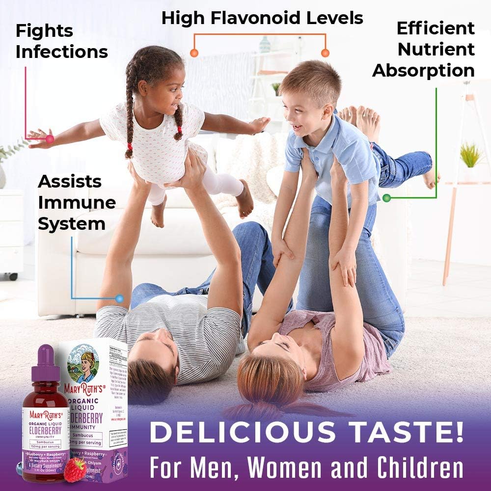 Organic Elderberry Syrup Black Sambucus Liquid for Kids & Adults by MaryRuth’s- Immune Boost - High Flavonoid - Vegan - NO Alcohol - 30 Day Supply: Health & Personal Care