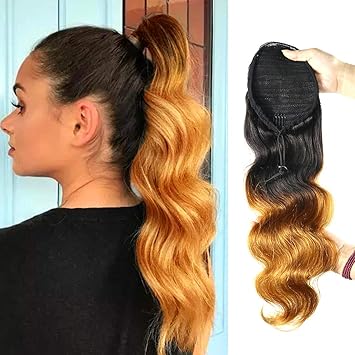 Amazon Com Racily Ombre 1b 30 Straight Ponytail Wrap Drawstring