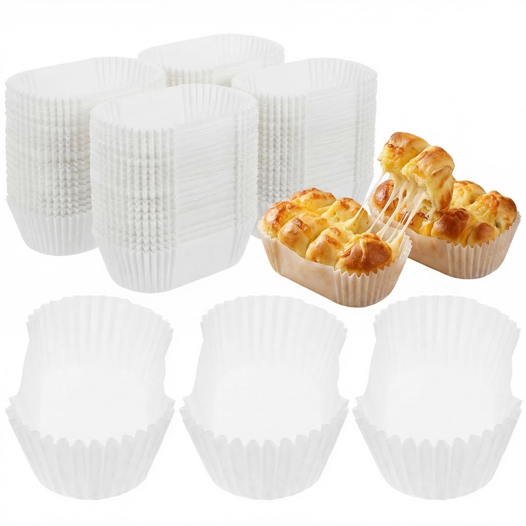 DOITOOL 1000Pcs Mini Loaf Tin Liners for Baking - Oval Cake Cases Grease Proof Cupcake Liners - Rectangle Baking Paper Cases for Mini Loaf Cake Muffins Bread High Temperature Resistant 7.3cm