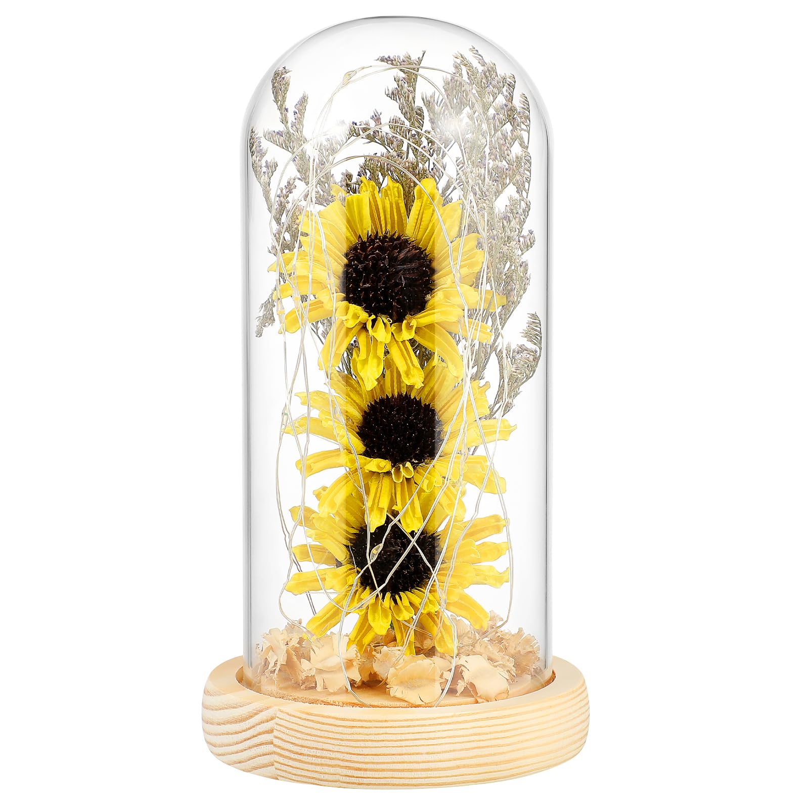 Artificial Sunflower in Glass Dome, Enchanted Flower with LED Light Sunflower Light Decor for Valentines Day Christmas Festival, Yellow