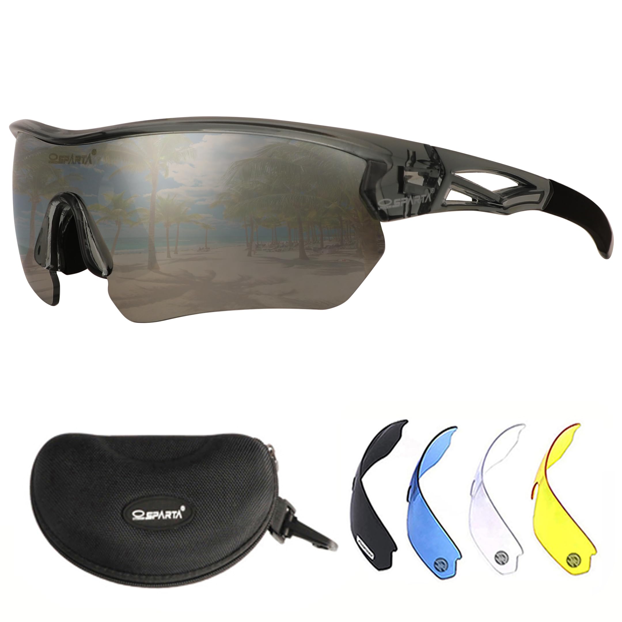 OUTDOORSPARTA Sports Sunglasses(10. Clear Grey Frame, Full Lens Silver)