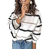 Libsorge Womens Oversized Cute Striped Sweater Fall Winter Casual Chunky Knit Crewneck Color Block Long Sleeve Pullover Tops