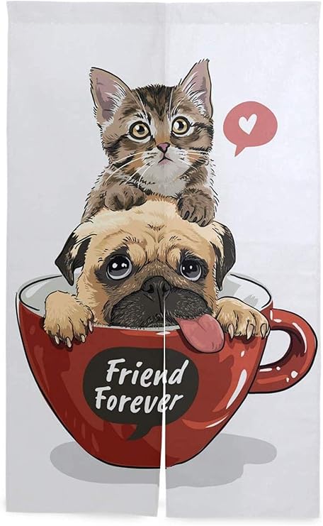 Amazon な 暖簾 85x1cm パグ犬 ネコ 遮光 暖簾 玄関 間仕切り 玄関 年中使用リビング カーテン のれんキャラクター のれん 龍 のれん 85 0 のれん オンライン通販