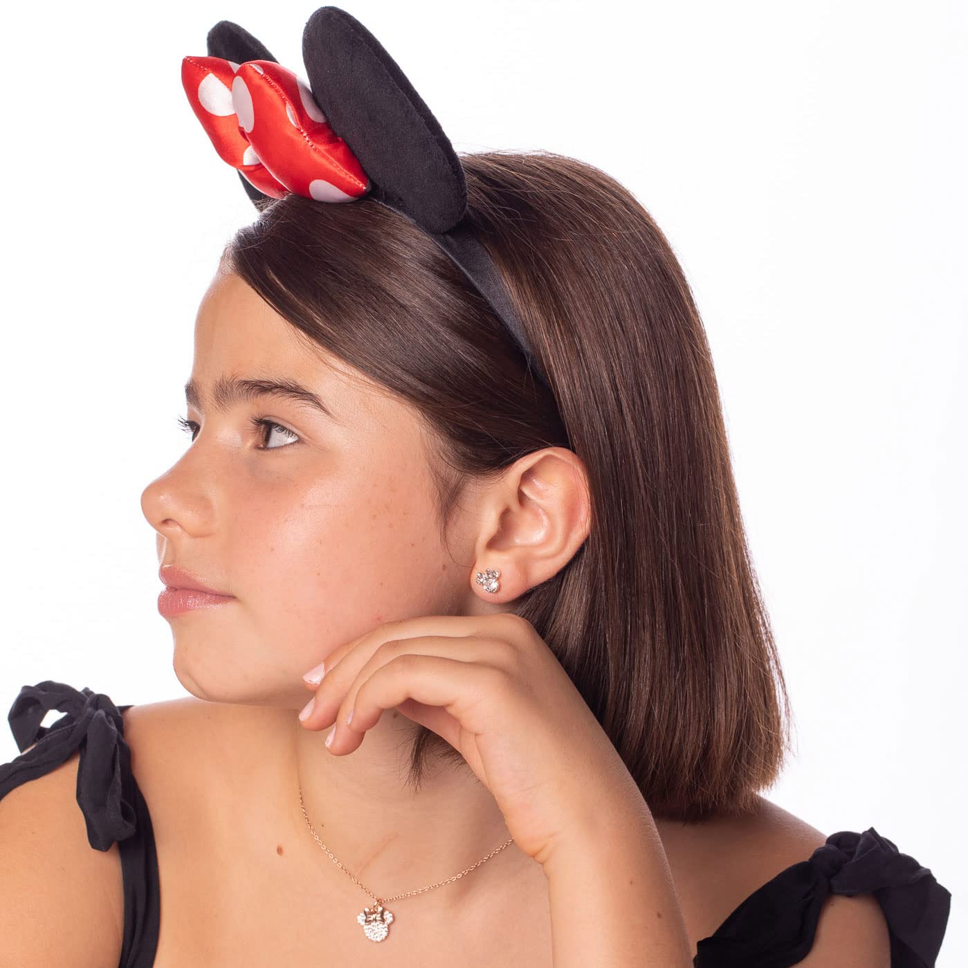 Disney Jewelry, Minnie Mouse Cubic Zirconia Pendant Necklace, Silver Plated, Pink Plated, 16+2