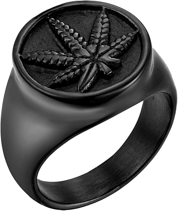 Stainless Steel Weed Hemp Cannabises Ring Punk Maple Leaf Rings