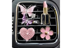 GOWXS Butterfly Daisy Lip Air Vent Clips, Bling Heart Flower Car Air Fresheners Vent Clips Car Diffuser Vent Clip Rhinestone Car Decoration Car Interior Decor Cute Pink Car Accessories for Women