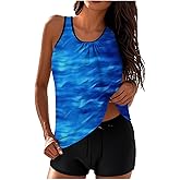 Tankini Swimsuits for Women Two Piece Bathing Suits Summer Bikini Swim Tank Top with Graphic Boyshorts Swimwear Sets