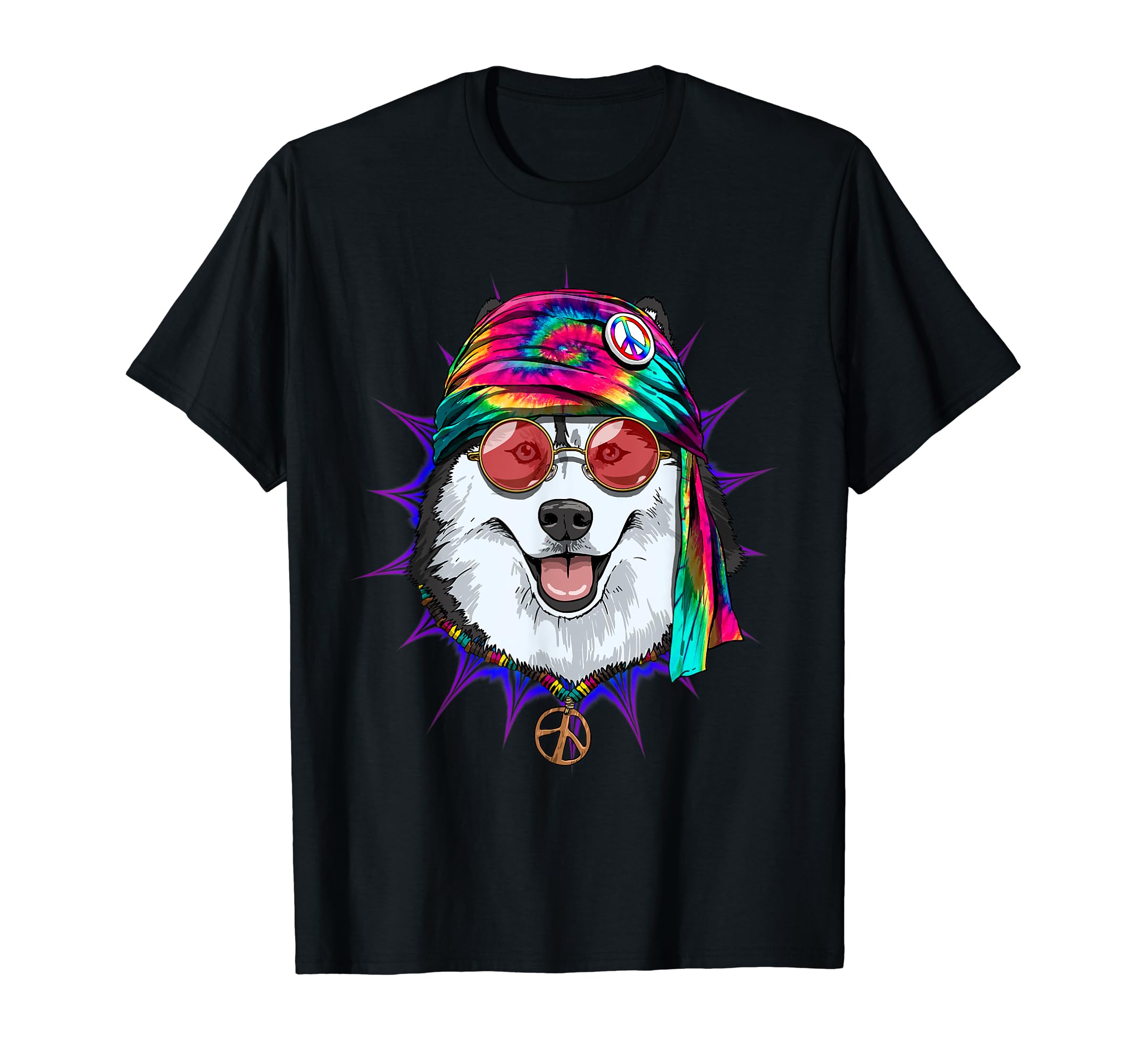 Tie Dye Hippie Siberian Husky Hippiness Peace Love Dog T-Shirt