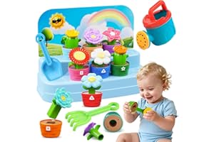 PLUNACK Montessori Toys Flower Garden Toy Set with Watering Can, Shovel, Rake, Color & Shape Sorter Toy, Educational Activity Preschool Learning Toys, Gift for Baby Toddler Girls 1 2 3 4 Year Old 10 PCS