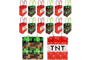 TINYMILLS Pixels Miner Themed Party Favor Bags Treat Bags, 12 Pack