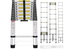 Yesker 12.5ft Telescoping Ladder Aluminum Telescopic Extension Multi Purpose Ladders EN131 Certified - Extendable with Spring Load Locking Mechanism Non-Slip - 330 lb Max Capacity, Silver/Black