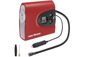 CARTMAN 28mmTire Inflator Portable Air Compressor Auto Pump with 100 psi Gauge, Long Hose and LED Light, Red Black Type