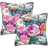 Coshatsu Throw Pillow Cover Case Vintage Watercolor Floral Pillow Covers 18x18 Inch Set of 2 Soft Decorative Throw Pillow Case for Living Room Bedroom Sofa Couch Cushion Covers