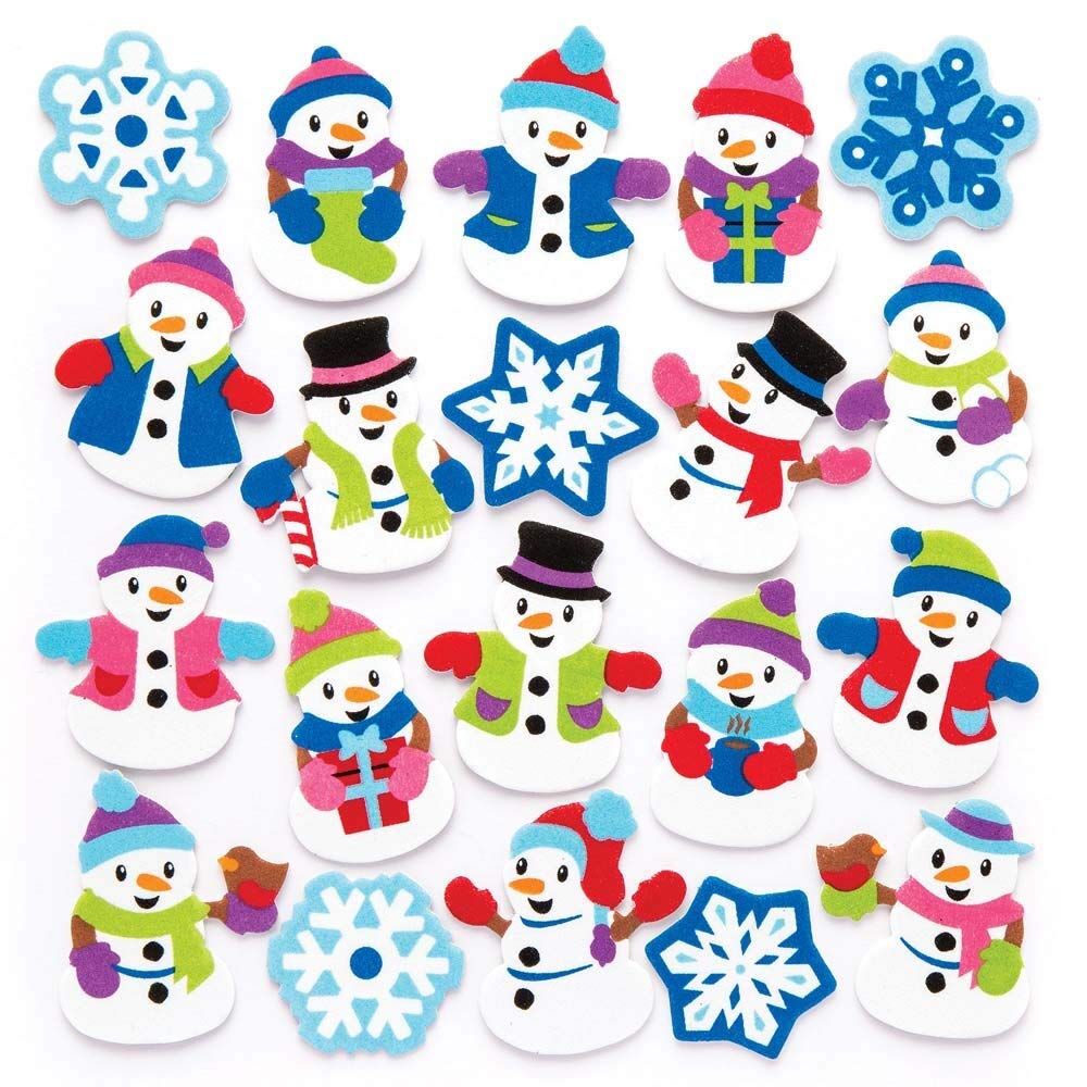 Baker Ross AR685 Snowman Foam Stickers for Kids' Christmas Crafts and Art Projects, Cards, Party Bags, and Decorations (Pack of 120)