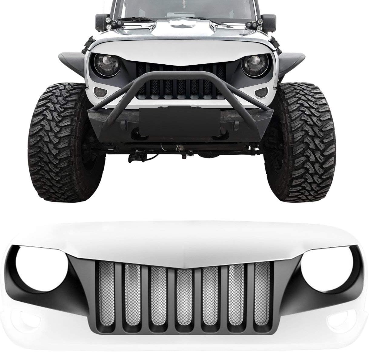 Front Black & White Eagle Eye Grille for Jeep Wrangler JK JKU Unlimited Rubicon Sahara X Off Road Sport Exterior Accessories Parts 2007-2017
