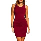 Missufe 2025 Summer Tank Dress for Women Round Neck Ruched Bodycon Ribbed Slim Fitted Casual Mini Dress
