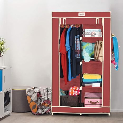 Folddon Foldable Wardrobe Single Door 5 Shelves 1 Hanger