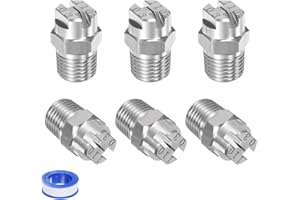 M METERXITY 6-Pack Flat Fan Spray Tip, 110 Degree 1/4BSPT Male Stainless Steel Pressure Washer Nozzles Cleaner Nozzle Replacement W Sealing Tape for Water Guns (1.1mm Orifice)