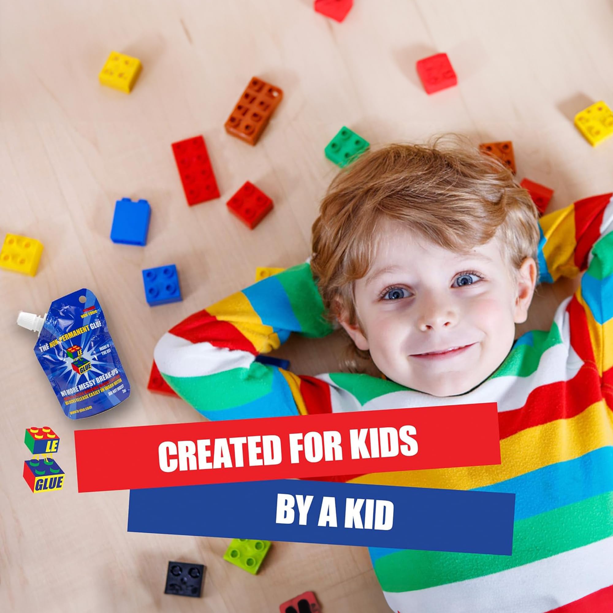 Le Glue Temporary Glue 2 Pack - Compatible with Legos - Non-Permanent Clear Adhesive for Plastic Building Blocks - No Messy Break-Ups - Non-Toxic Formula Created for Kids, by a Kid