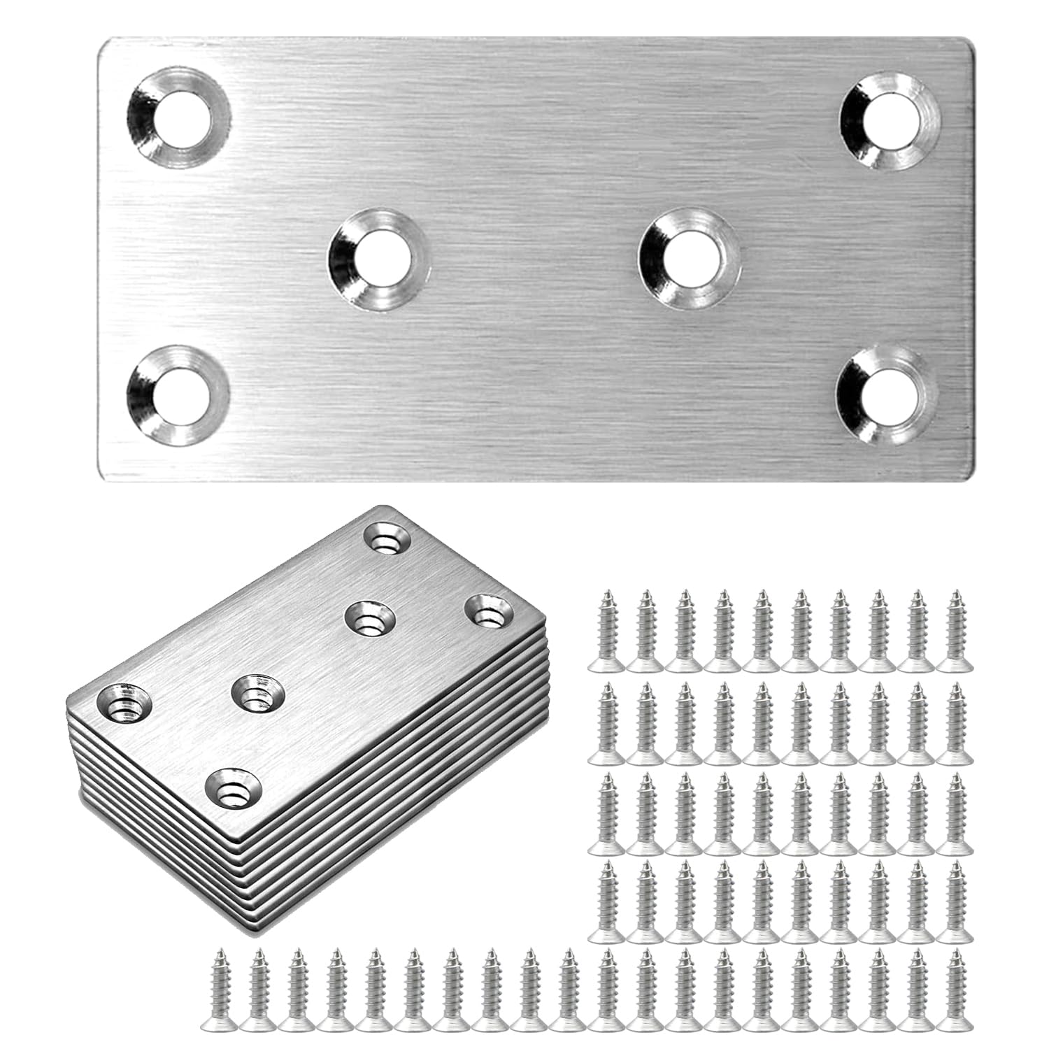 Lemiyoo 10 Sets Flat Brackets for Wood,Metal Mending Plates Heavy Duty with Screws, Stainless Steel Joining Plates for Sleepers Furniture Different Sizes Outdoor Connector (80*40mm) — image 1