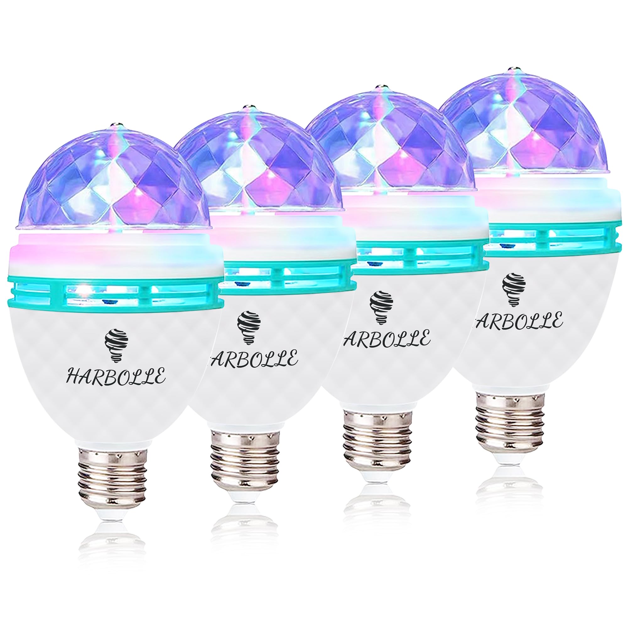 Photo 1 of HARBOLLE 4 Pack RGB Color Rotating Bulb,E26/E27,LED Party Bulbs Colored Strobe Light Bulb Multi Crystal Stage Lights for Disco, Birthday Party Club Bar for Indoor Parties, Photography