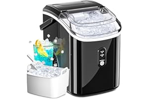 CRZOE Nugget Ice Maker Countertop with Chewable Ice, 35lbs/Day, Portable Ice Maker Countertop with Handle, One-Click Operation, Compact Design Crushed Pellet Ice Maker for Home & Kitchen(Black)