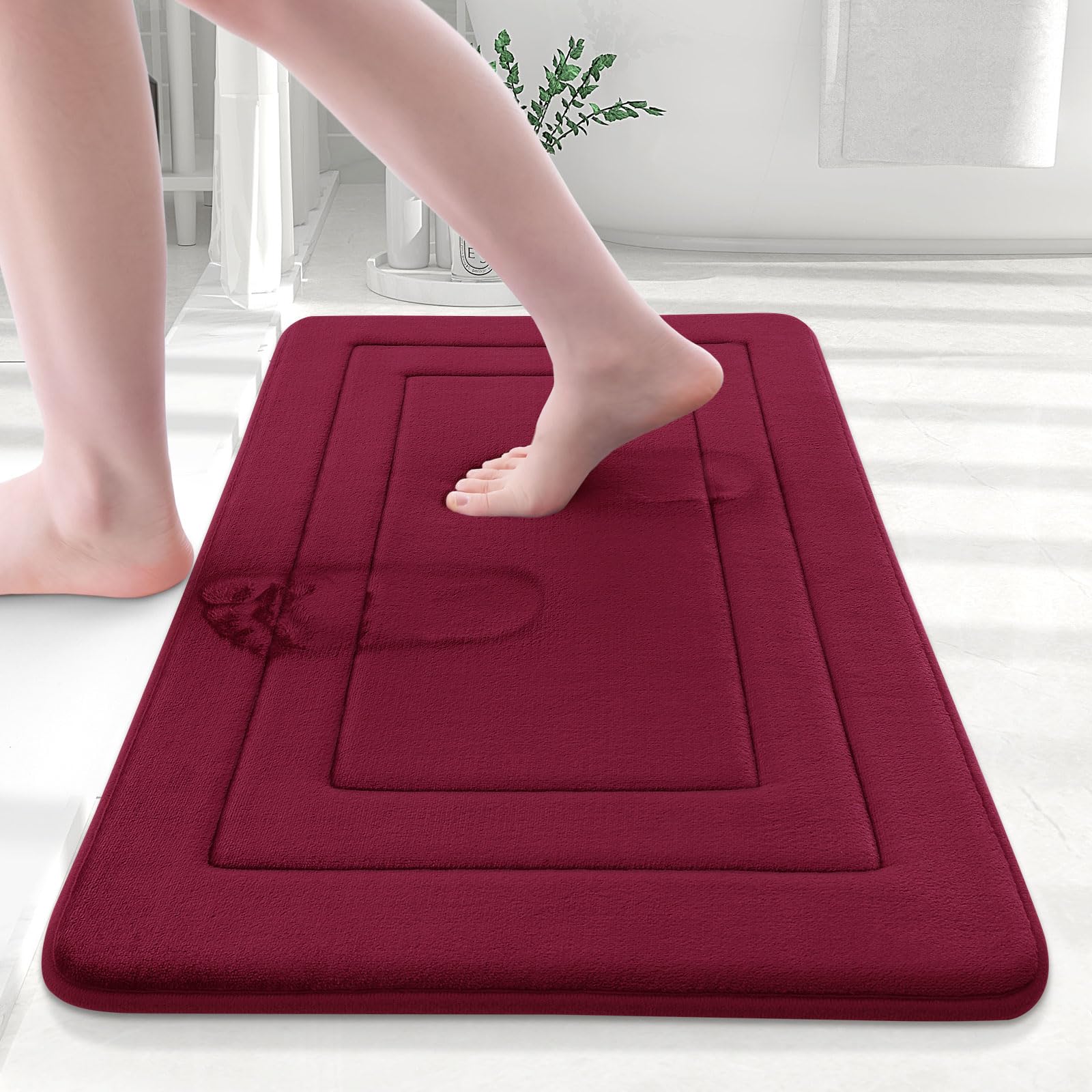 Photo 1 of Arotive Memory Foam Bathroom Rug Mat 30x20, Ultra Soft and Absorbent Bath Mat, Machine Wash Dry, Comfortable Bath Rug Carpet for Bathroom Floor, Tub and Shower, Burgundy