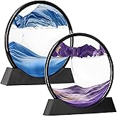 Hiceeden Set of 2 Moving Sand Art, 10 Inch 3D Sand Liquid Motion Sandscapes, Round Glass Deep Sea Sand Picture, Flowing Sand Painting for Office Desktop, Home Decor, Relaxation Toy, Blue and Purple