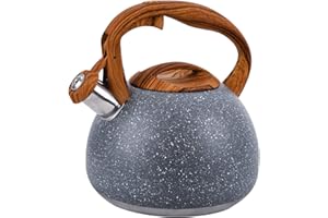 Foedo Tea Kettle, 2.7 Quart Whistling Tea Kettle Stovetop, Tea Pots for Stove Top Food Grade Stainless Steel with Wood Pattern Handle, Grey Teapot