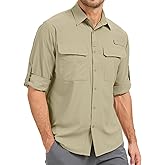 mixtiq Men’s Long Sleeve Fishing Shirts Sun Protection UPF 50 UV Quick Dry Cooling Button Up Shirts for Safari Hiking Camping