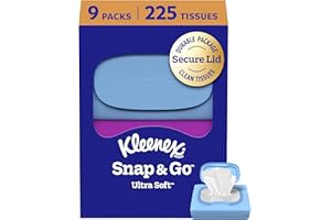Kleenex Snap & Go Ultra Soft Facial Tissues, 9 On-the-Go Packs, 25 Tissues per Pack, 3-Ply, Packaging May Vary
