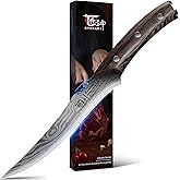 SYOKAMI Boning Knife for Meat Cutting, 6.7 Inch Fillet Knife with Wood Handle, High Carbon Razor Sharp Flexible Blade for Deboning, Trimming, Damascus Pattern Full Tang Design, House Warming Gifts
