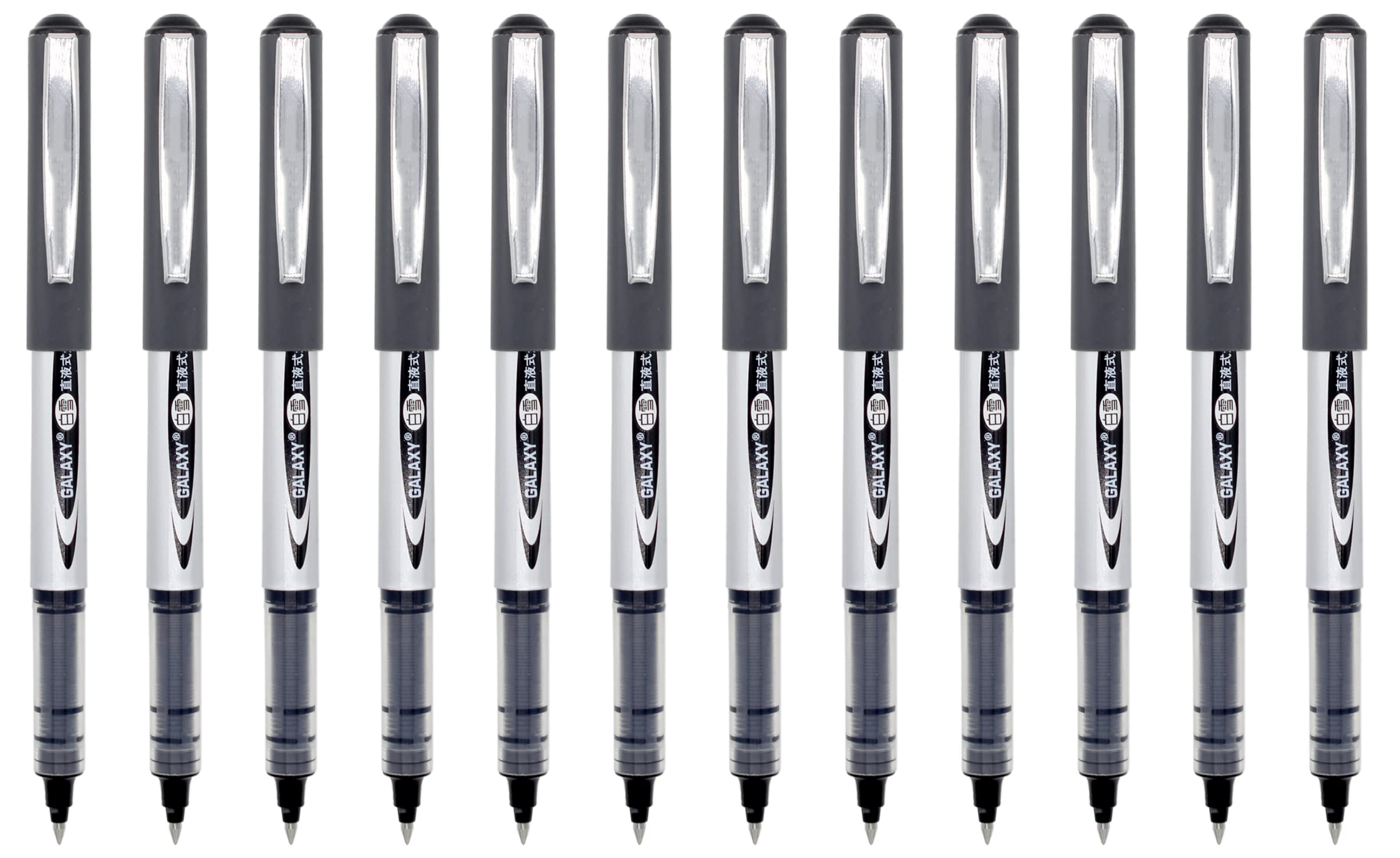 Gullor Vision Stick Fine Point Rollerball Pens, 0.5mm Liquid Ink Quick-Drying Pens for Writing, Black Ink - Pack of 12