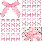 120 Pcs Mini Pink Bows for Crafts with Self-Adhesive Dot, 1.57" Small Satin Ribbon Bows for Gift Wrapping Cake Decorations Sewing Scrapbook Card Making Wedding Bow Party Decoration