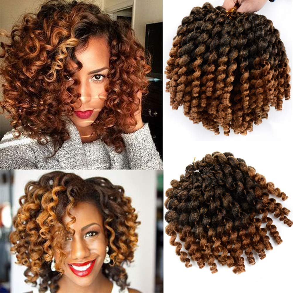 8Inch Ombre Jumpy Wand Curl Crochet Braids 6packs Jamaican Bounce Synthetic Crochet Braiding Twist Hair Extension for Black Women