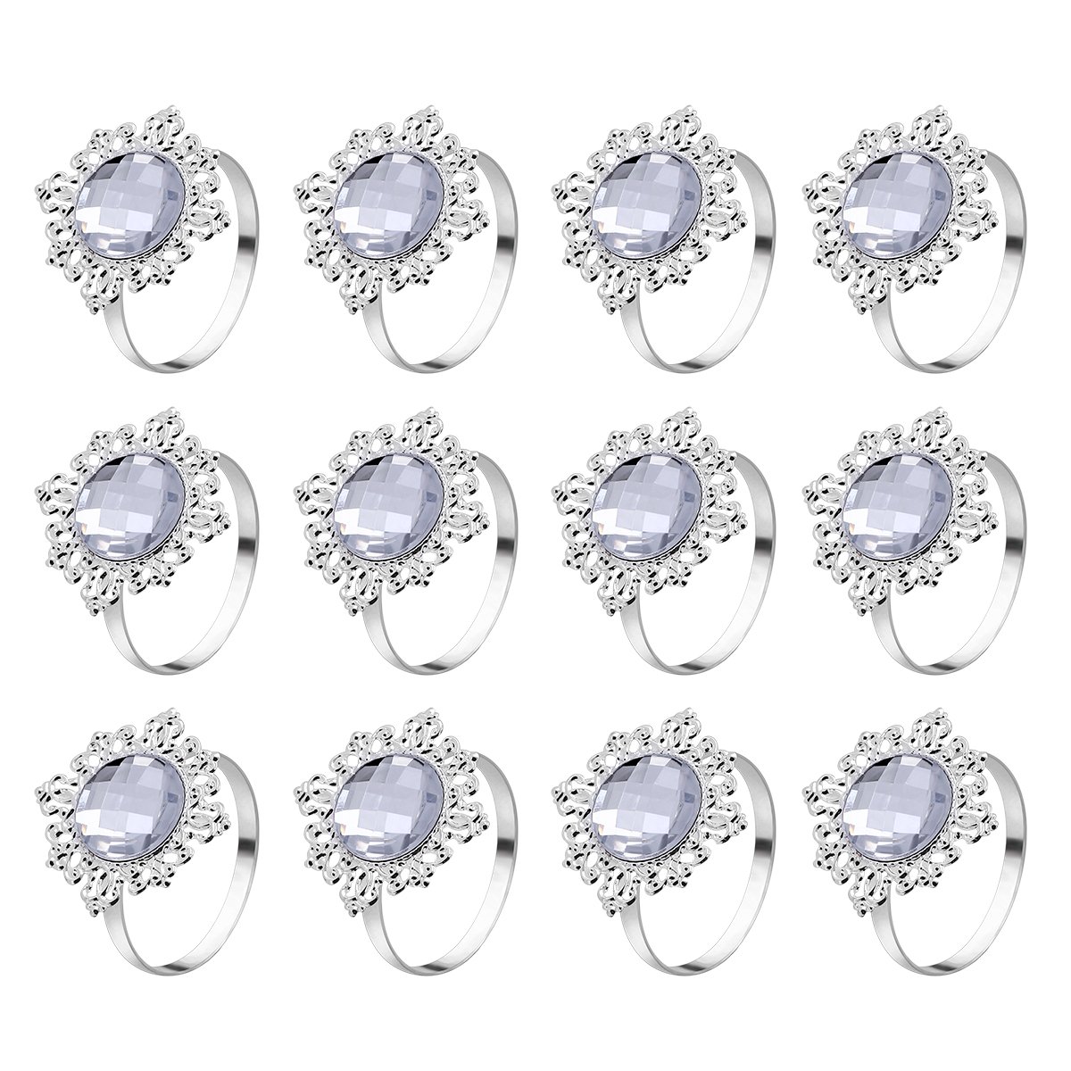 VALICLUD 12pcs Acrylic Napkin Rings Napkin Holders Wedding Banquet Dinner Decoration (Silver)