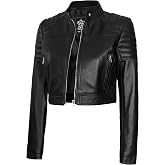Decrum Black And Brown Real Lambskin Leather Cropped Jackets For Women | 100% Lambskin Leather, Soft Polyester Lining, Two Outside Pockets