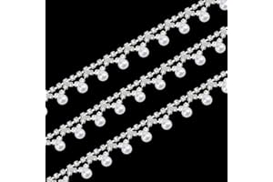 GLOBLELAND 2 Yard Pearl & Rhinestone Fringe Trim, White Tassel Trim for Wedding Sewing, 72 Inch Rhinestone Strip for DIY Dres