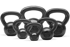 Yes4All Kettlebell Sets, 5 - 10 - 15 - 20 - 25 - 30 LB Cast Iron Strength Training Kettlebells, Wide Handles & Flat Bottom, Multi-Level from Beginners to Pros for Strength Training & Home Gym