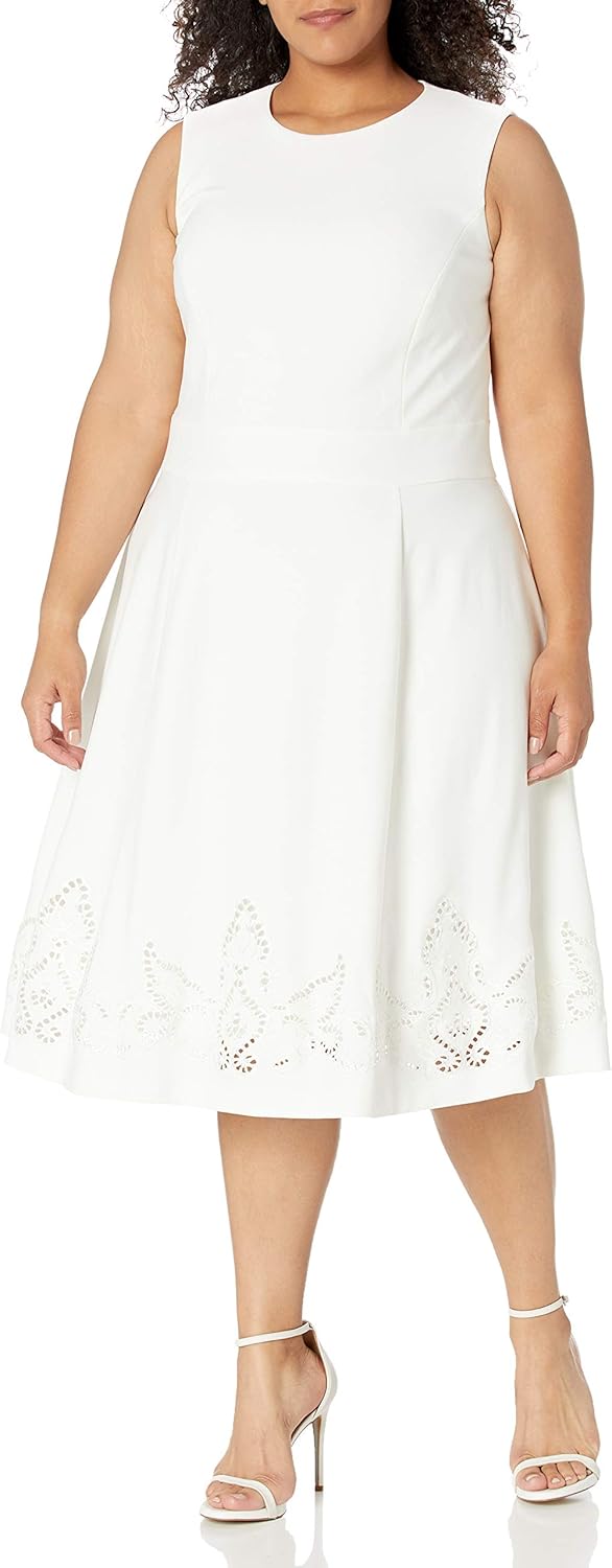 calvin klein embroidered fit & flare dress