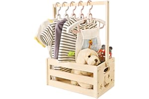 KOMPMP Wooden Baby Shower Crate Closet - Basket for Baby Gifts Baby Storage Crate Hamper with Handle Welcome Shower Gift Basket for Boys Girls Pregnancy Gifts New Parents