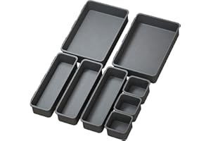Séparateurs de tiroir à 8 pièces, système de rangement emboîtable, gris bleu, pour bureau, salle de bain, cuisine, pour range