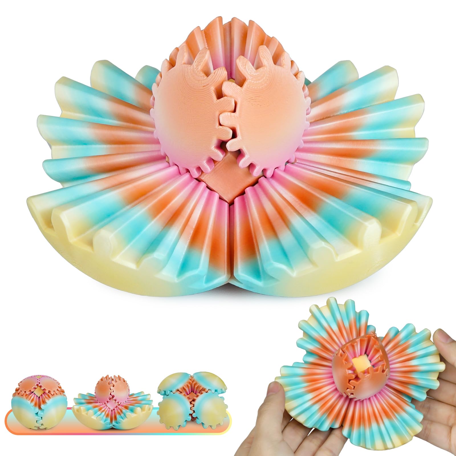 Multicoloured Gear Ball Fidget Toys 3D Printed Gear Sphere Stress Relief Cool Office Desk Toys GearSphere for Anxiety Relaxing Gift for Adults Kids Christmas Easter Birthday(Sunset Mirage,2.5") — image 1